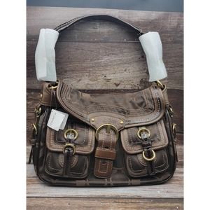NWT Coach brown leather and nylon satchel
